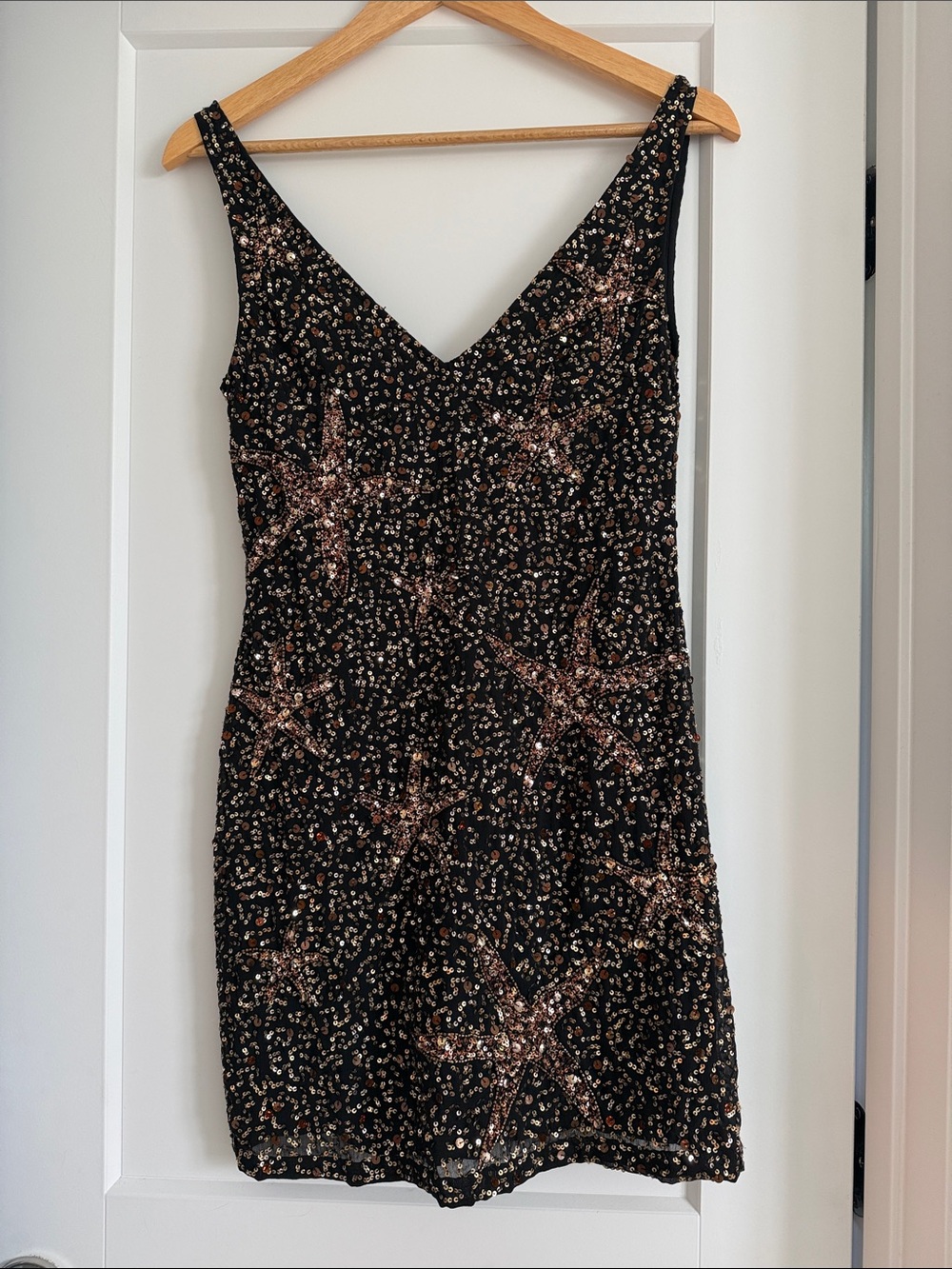 RIXO Sparkling Black and Gold Mini Dress